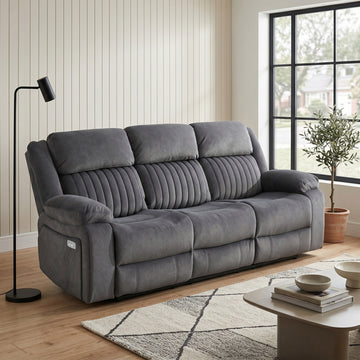 Morgan 3 Seater Electric Recliner Sofa in Slate Grey, in a living room setting