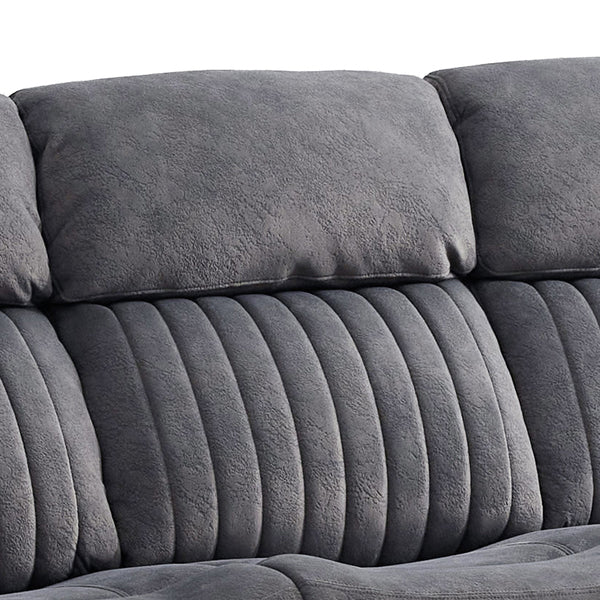 Morgan 3 Seater Electric Recliner Sofa in Slate Grey, close-up of the stitched fabric backrest