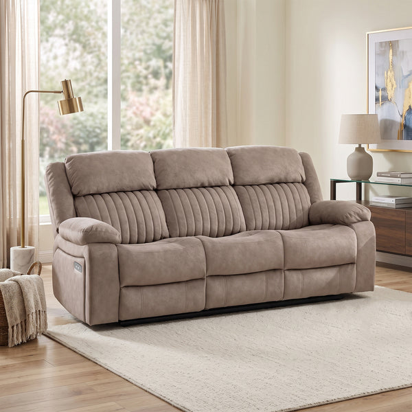 Morgan 3 Seater Electric Recliner Sofa in Taupe, in an alternative living room setting