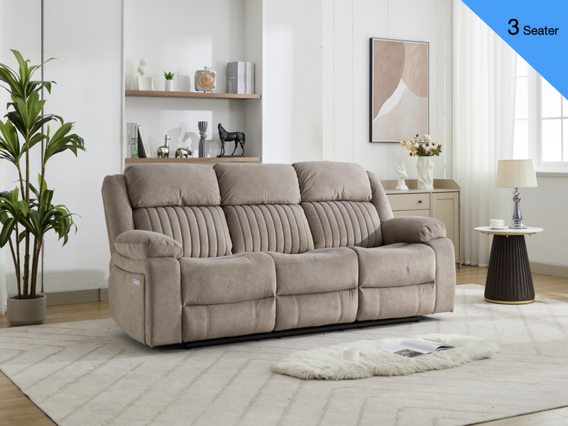 Morgan 3 Seater Electric Recliner Sofa in Taupe, shown in the supplier's promotional product image