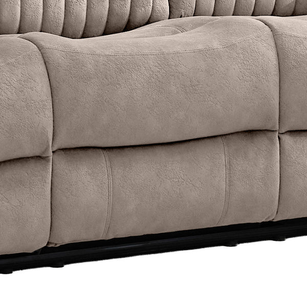 Morgan 3 Seater Electric Recliner Sofa in Taupe, close-up of the upholstered seat fronts