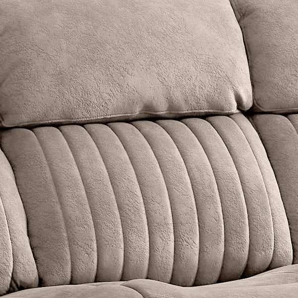 Morgan 3 Seater Electric Recliner Sofa in Taupe, close-up of the stitched fabric backrest