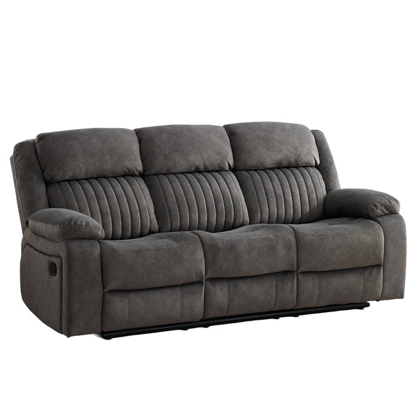 Morgan 3 Seater Manual Recliner Sofa in Iron, front view with the footrests closed