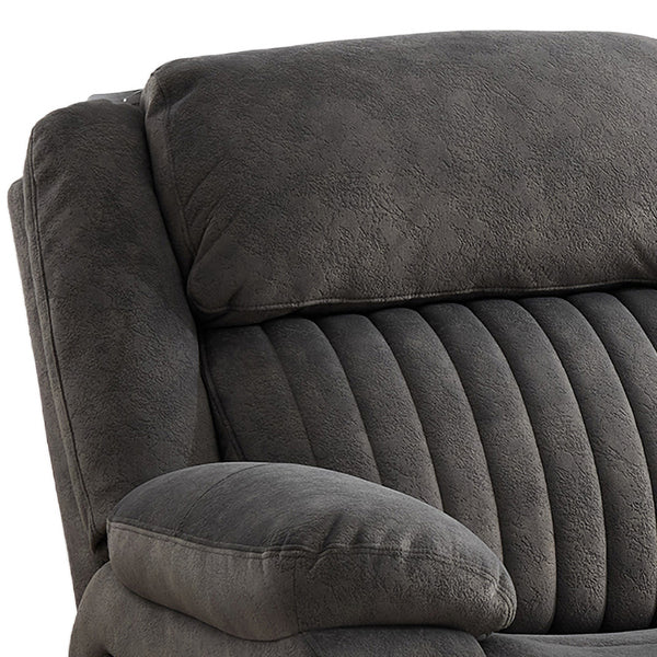Morgan 3 Seater Manual Recliner Sofa in Iron, close-up of the padded backrest and armrest