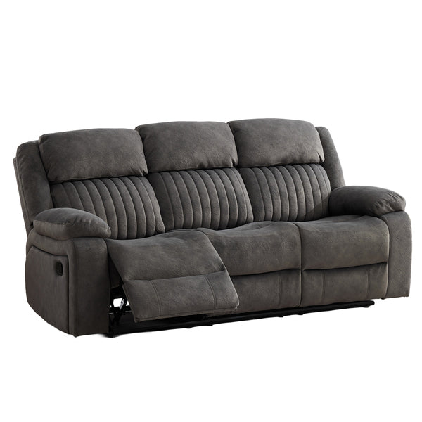 Morgan 3 Seater Manual Recliner Sofa in Iron, with a footrest extended in the reclining position