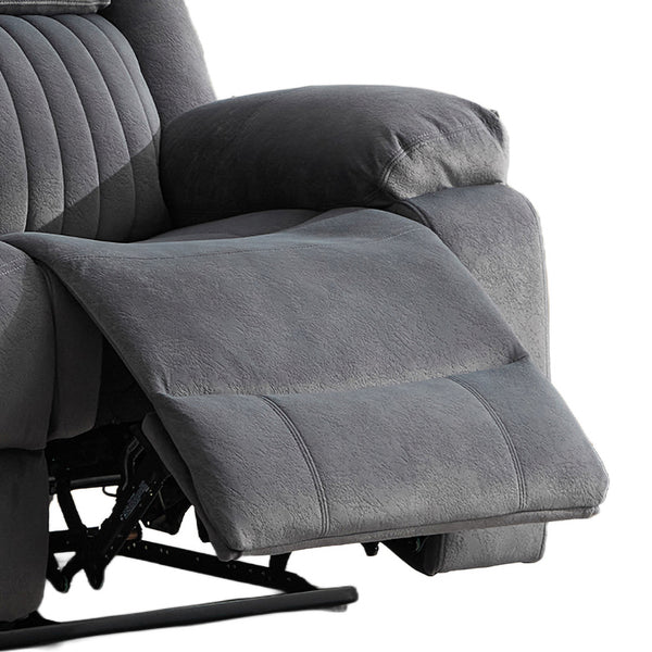 Morgan 3 Seater Manual Recliner Sofa in Slate Grey, close-up of the extended upholstered footrest