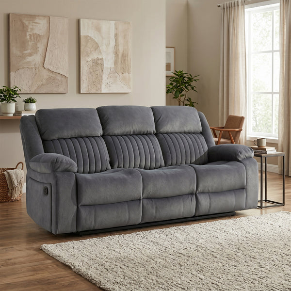 Morgan 3 Seater Manual Recliner Sofa in Slate Grey, in a living room setting