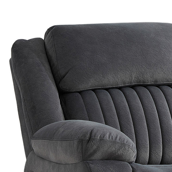 Morgan 3 Seater Manual Recliner Sofa in Slate Grey, close-up of the padded backrest and armrest