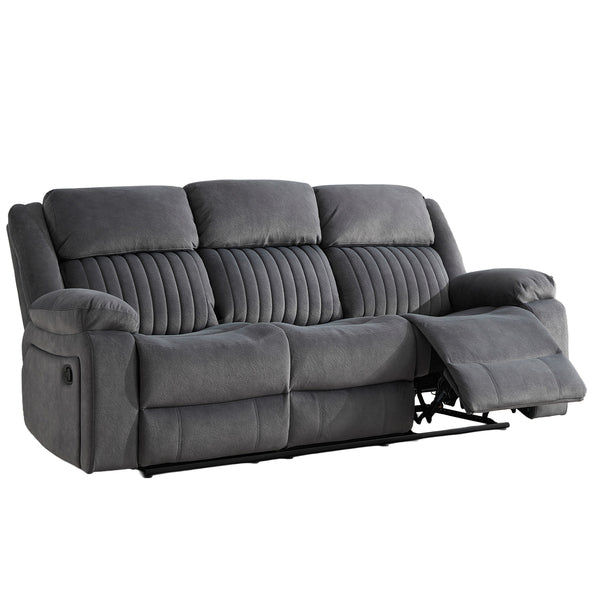 Morgan 3 Seater Manual Recliner Sofa in Slate Grey, with a footrest extended in the reclining position