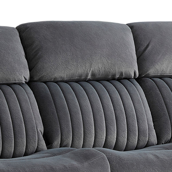 Morgan 3 Seater Manual Recliner Sofa in Slate Grey, close-up of the stitched fabric backrest