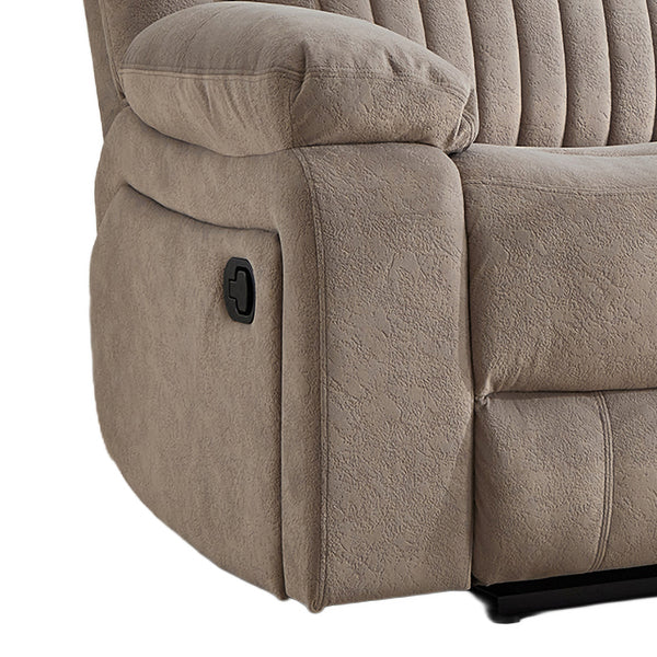 Morgan taupe three seater manual recliner sofa manual reclining handle detail