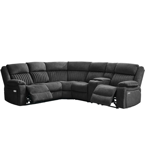 Morgan Slate Grey electric recliner corner sofa reclining on a white background