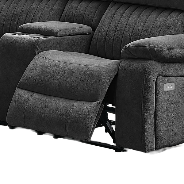 Morgan Slate Grey electric recliner corner sofa extended footrest detail
