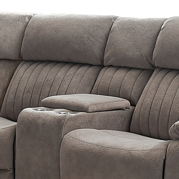 Morgan taupe electric recliner corner sofa centre console detail