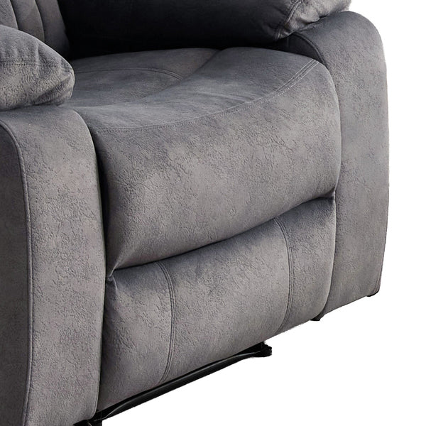 Morgan Electric Recliner Armchair in Slate Grey, close-up of the fabric seat and padded armrest
