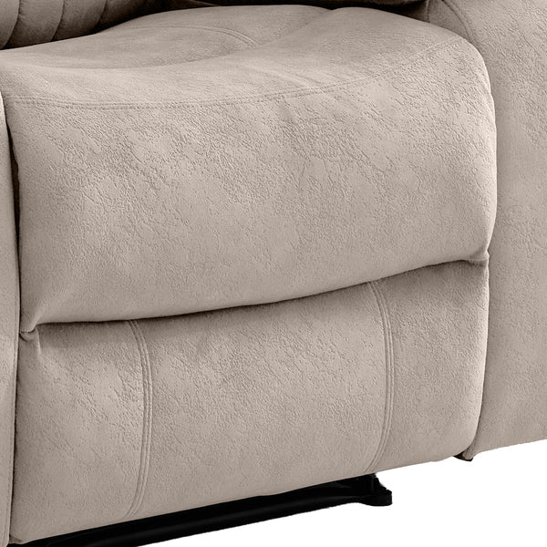 Morgan Electric Recliner Armchair in Taupe, close-up of the fabric seat and padded armrest