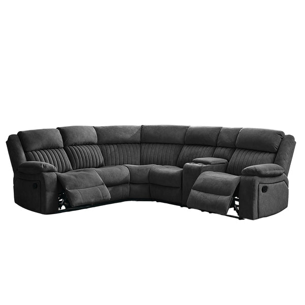 Morgan Iron manual recliner corner sofa reclining on a white background