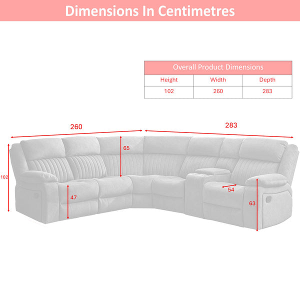 Morgan Iron manual recliner corner sofa dimensions diagram