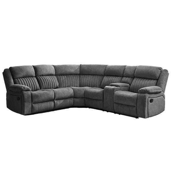 Morgan Slate Grey manual recliner corner sofa on a white background
