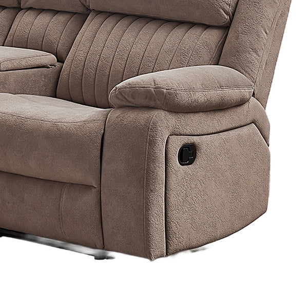 Morgan taupe manual recliner corner sofa manual reclining handle detail