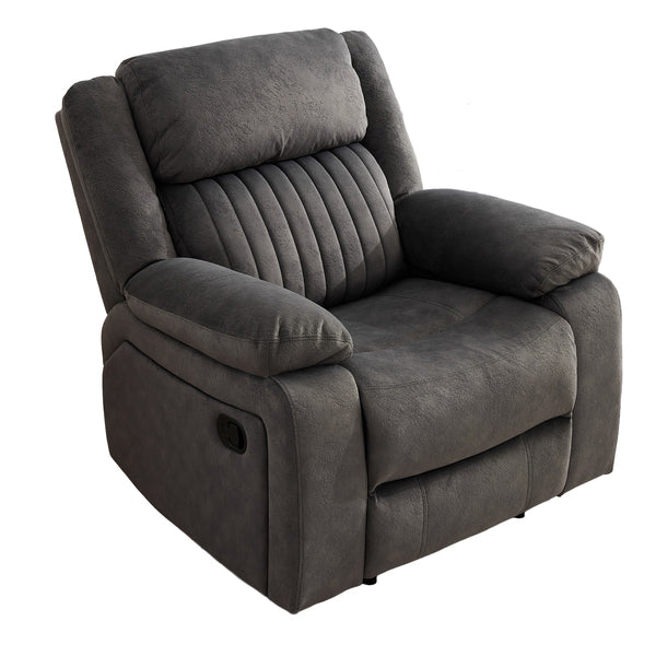 Morgan Manual Recliner Armchair in Iron, angled view with the footrests closed