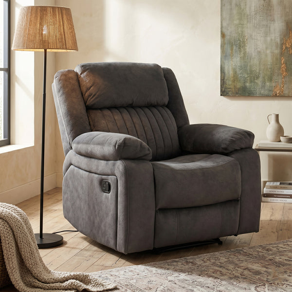 Morgan Manual Recliner Armchair in Iron, in a living room setting