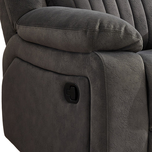 Morgan Manual Recliner Armchair in Iron, close-up of the manual reclining handle beneath the padded armrest