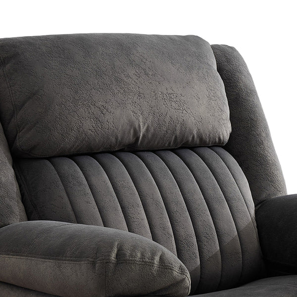 Morgan Manual Recliner Armchair in Iron, close-up of the padded backrest and armrest