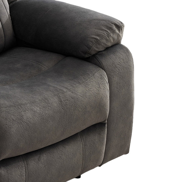 Morgan Manual Recliner Armchair in Iron, close-up of the fabric seat and padded armrest