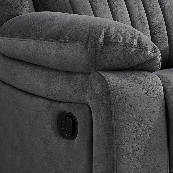 Morgan Manual Recliner Armchair in Slate Grey, close-up of the manual reclining handle beneath the padded armrest