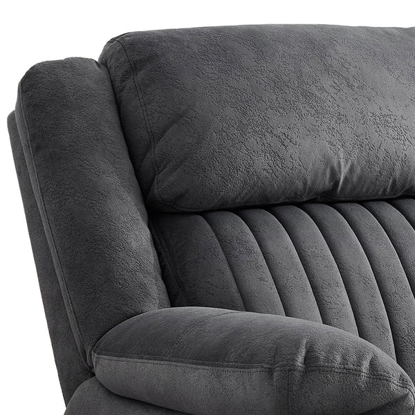 Morgan Manual Recliner Armchair in Slate Grey, close-up of the padded backrest and armrest