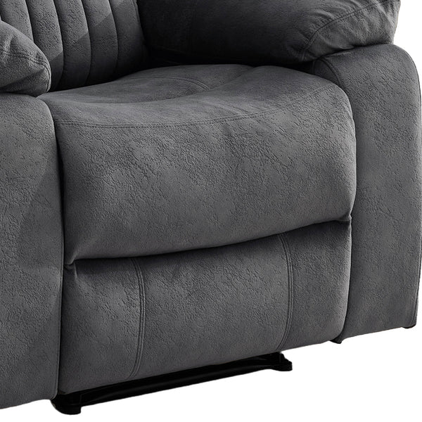 Morgan Manual Recliner Armchair in Slate Grey, close-up of the fabric seat and padded armrest