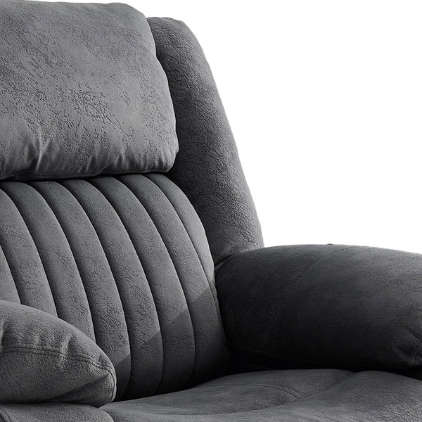 Morgan Manual Recliner Armchair in Slate Grey, close-up of the stitched fabric backrest