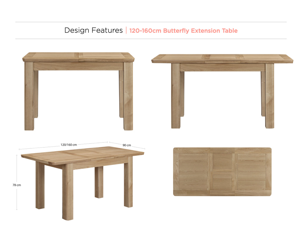 Treviso 120-160 cm oak dining extension feature graphic