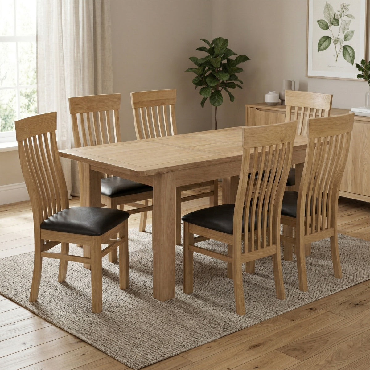 Treviso 120-160 cm oak dining complete set alternate room view