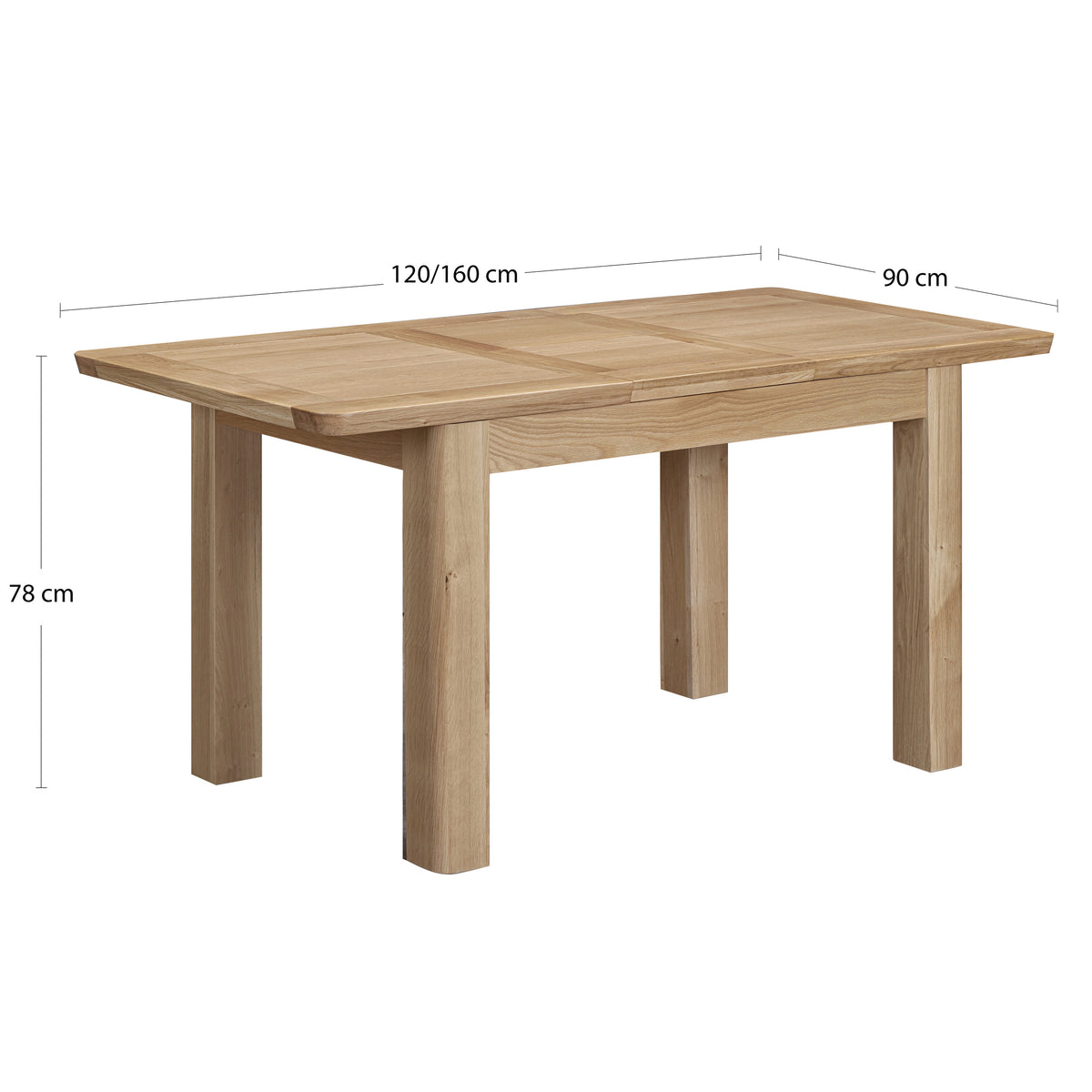 Treviso 120-160 cm oak dining overall dimension diagram