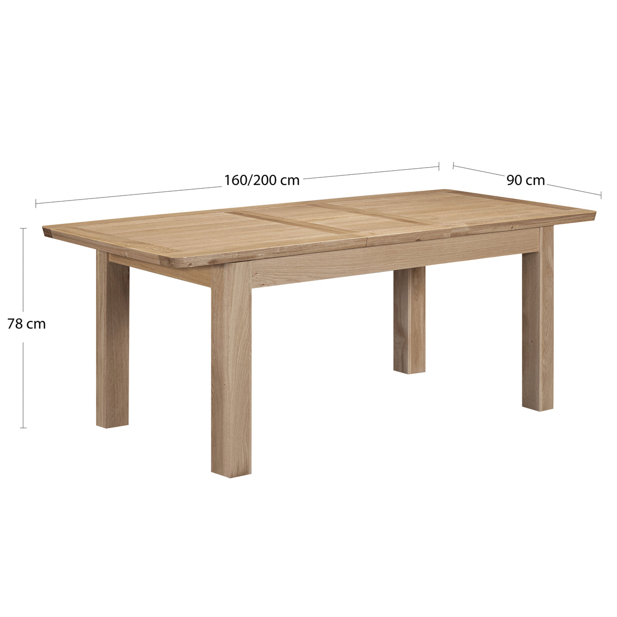 Treviso 160-200 cm oak dining overall dimension diagram