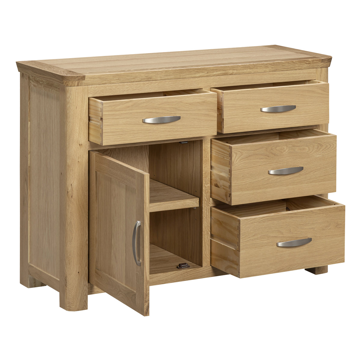Treviso oak Small Sideboard, open cupboard and drawers