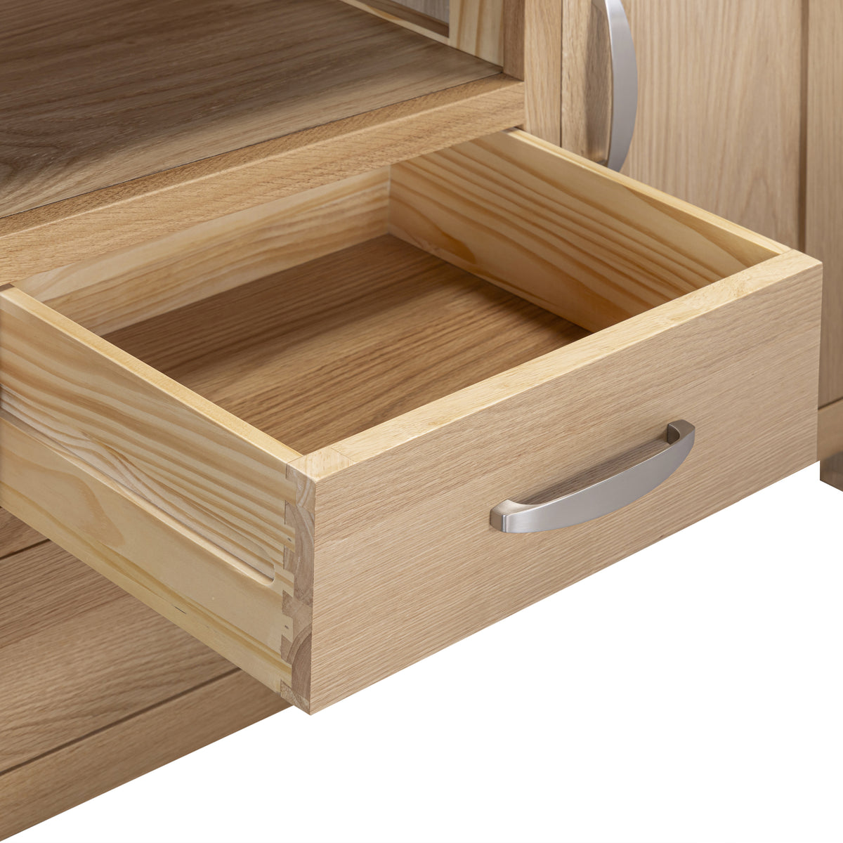 Treviso oak Media Sideboard, dovetailed drawer detail