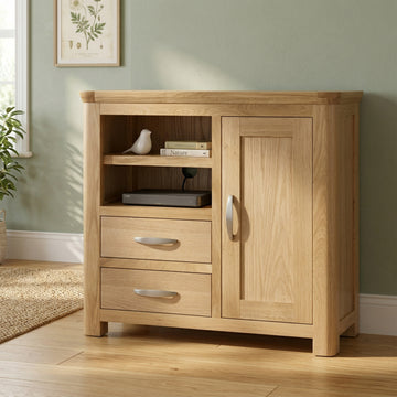Treviso oak Media Sideboard, room setting