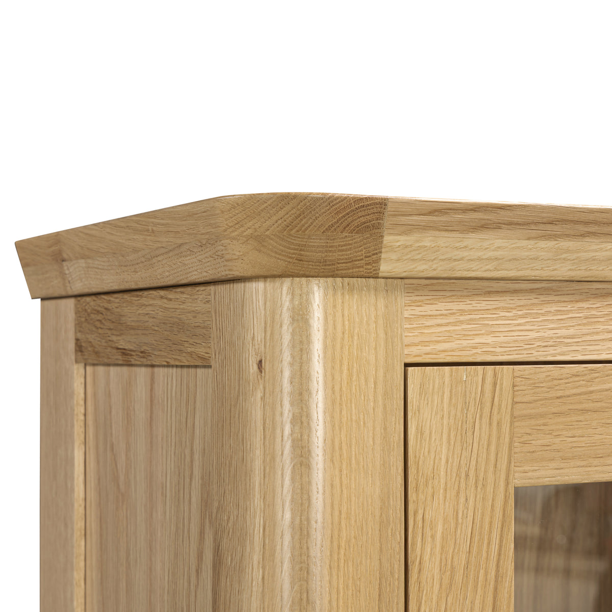 Treviso oak High Display Cabinet, rounded top corner detail
