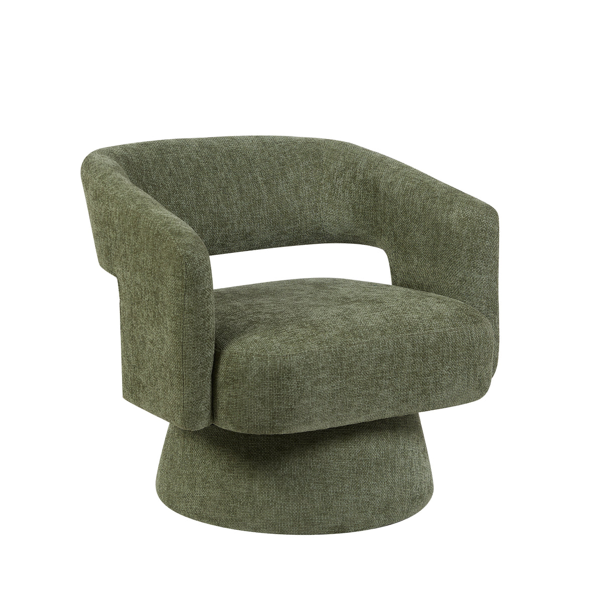 Orla Green fabric swivel accent chair angled view