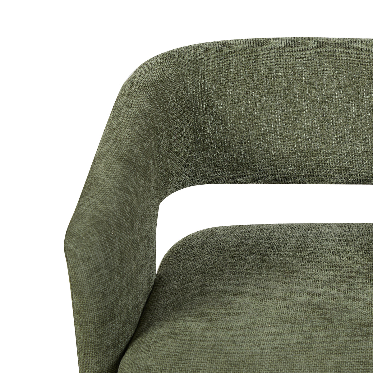 Orla Green fabric swivel accent chair backrest fabric close-up