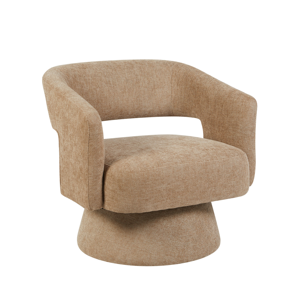 Orla Oatmeal fabric swivel accent chair angled view