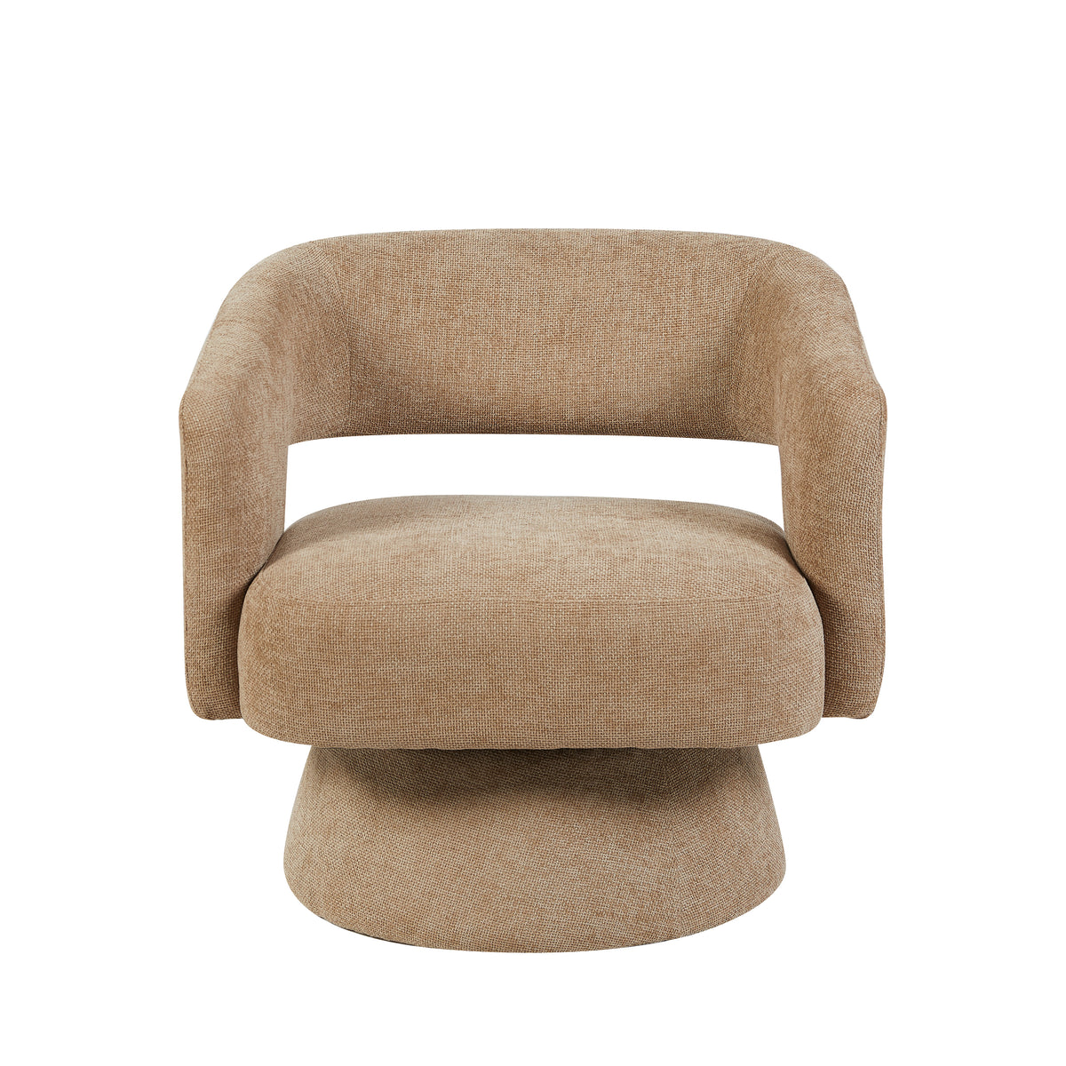 Orla Oatmeal fabric swivel accent chair front view