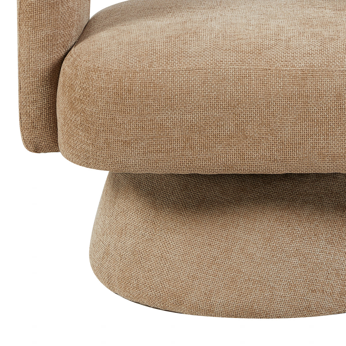 Orla Oatmeal fabric swivel accent chair seat and pedestal close-up