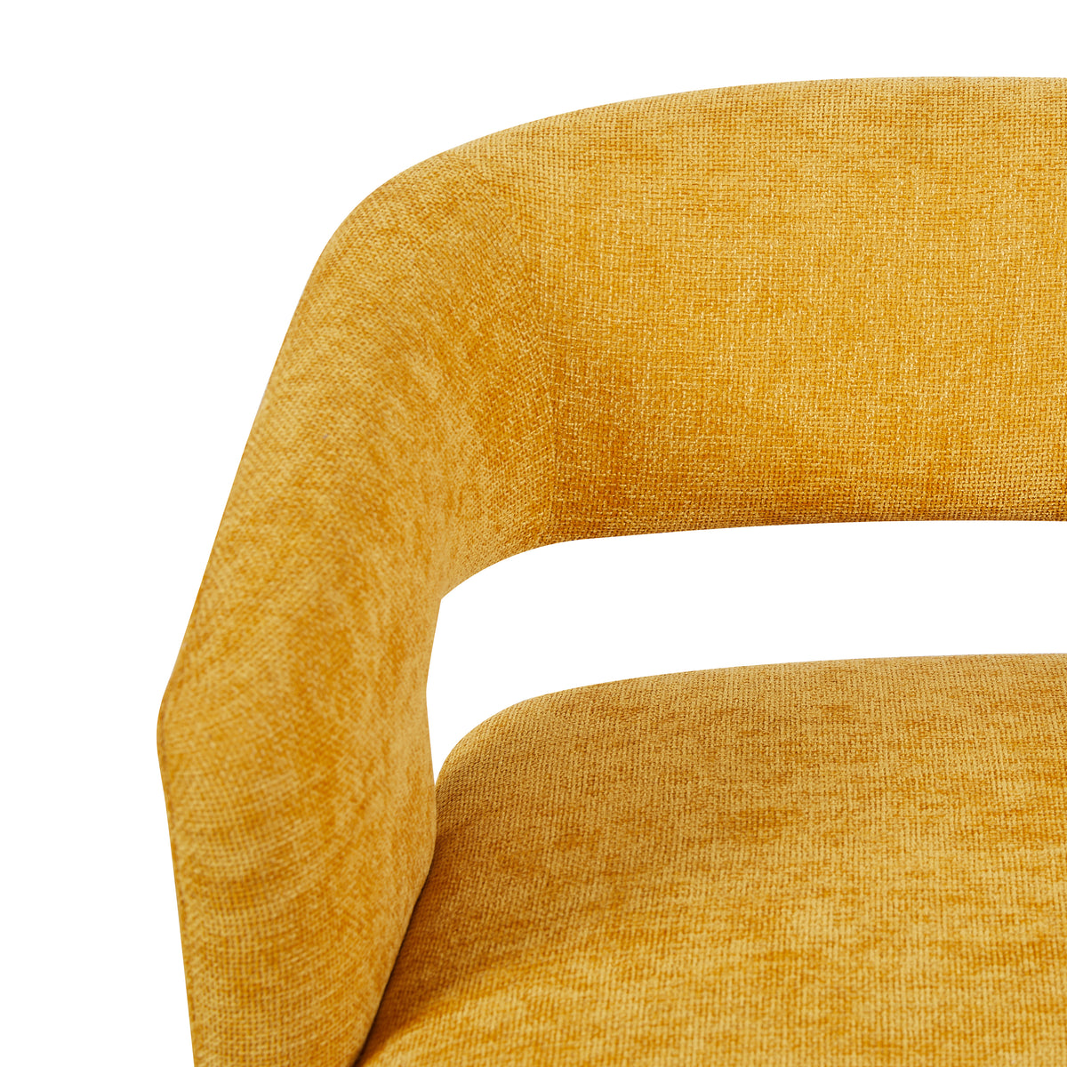 Orla Ochre fabric swivel accent chair backrest fabric close-up