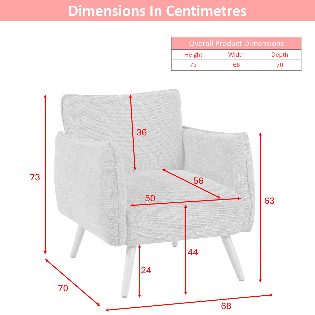 Piper accent chair dimension diagram