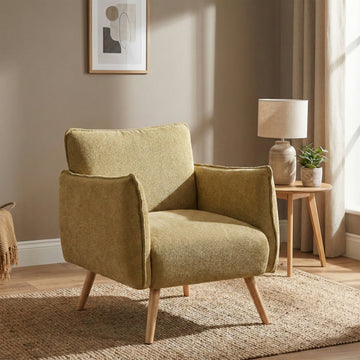 Piper Olive Green fabric accent chair in a styled room