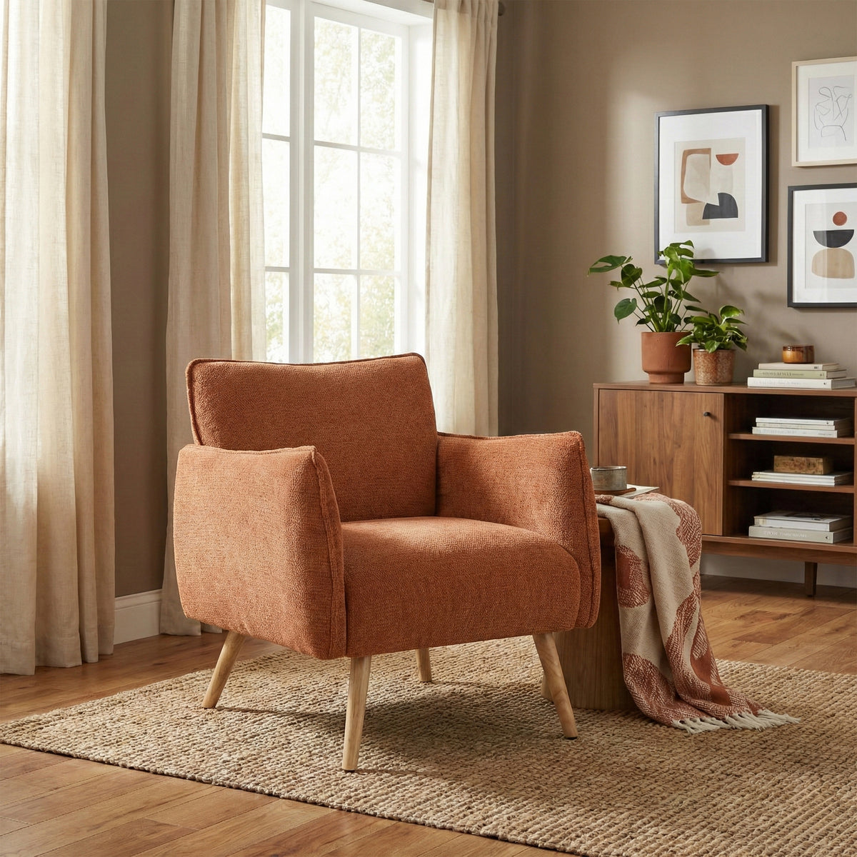 Piper Rust fabric accent chair in a second room setting